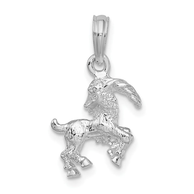 Sterling Silver Rhodium-plated Polished 3D Capricorn Zodiac Pendant