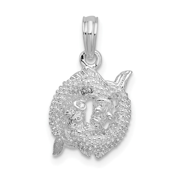 Sterling Silver Rhodium-plated Polished 3D Pisces Zodiac Pendant