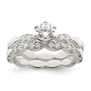 Sterling Silver Polished CZ Wedding Ring Set