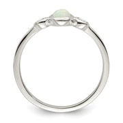 Sterling Silver Polished CZ and White Created Opal Ring