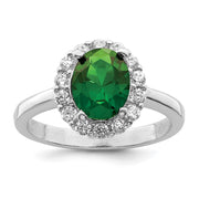 Sterling Silver Polished Rhodium-plated Green and Clear CZ Ring