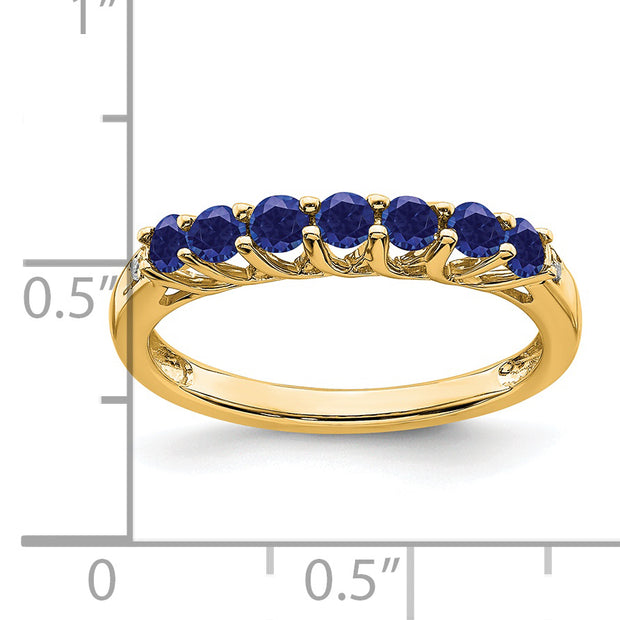 14k Created Sapphire and Diamond 7-stone Ring