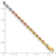 14k Tri-Color 3mm D/C Rope Chain