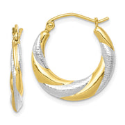 10K & Rhodium Twist Hollow Hoop Earrings