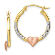 10k Two-tone & White Rhodium D/C Heart Hoop Earrings