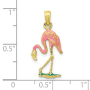 10K 3-D Enameled Pink Flamingo Pendant