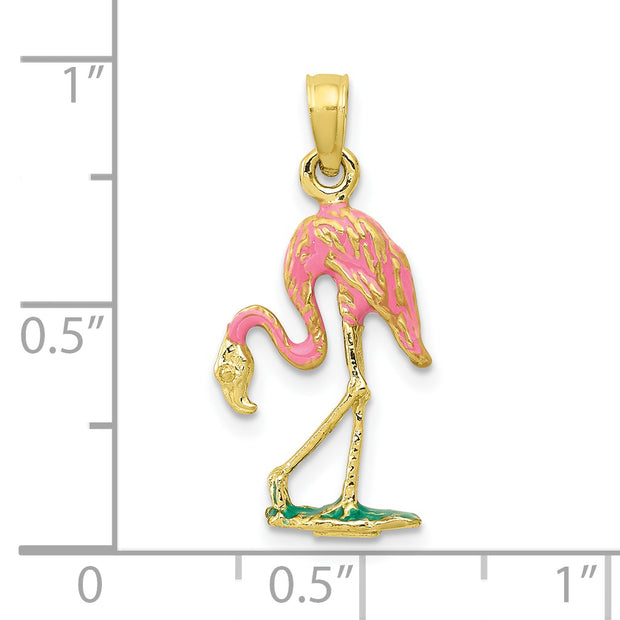 10K 3-D Enameled Pink Flamingo Pendant