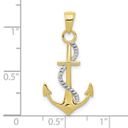 10K w/Rhodium Polished Anchor W/Rope Pendant