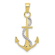 10K w/Rhodium Polished Anchor W/Rope Pendant