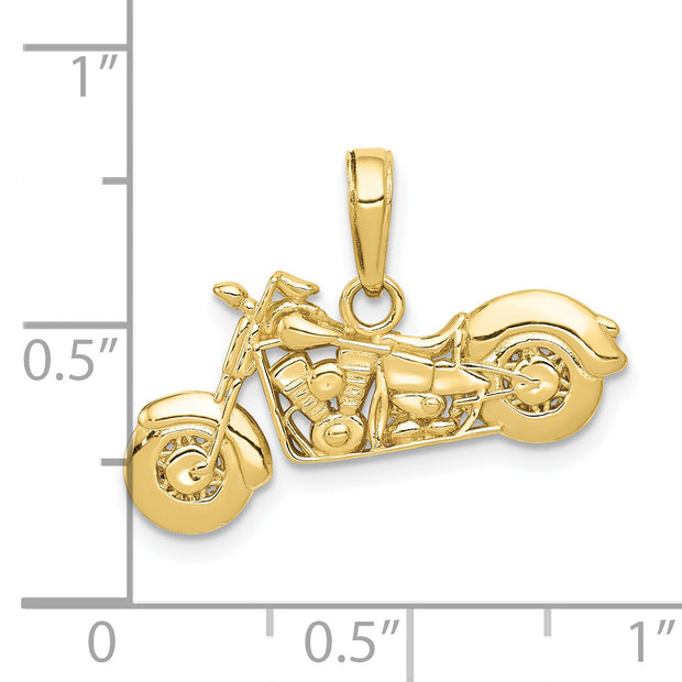 10K Gold Polished Textured 3-D Motorcycle Pendant