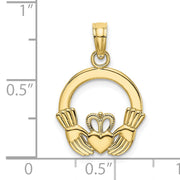 10K Polished Textured Round Claddagh Charm