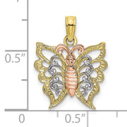 10K Two-tone w/White Rhodium Butterfly Cut-Out Charm
