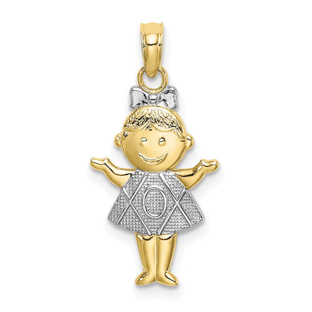 10K Textured w/Rhodium Girl Charm