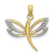 10K w/ Rhodium Textured Dragonfly Charm