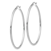 10K White Gold Polished 2mm Tube Hoop Earrings