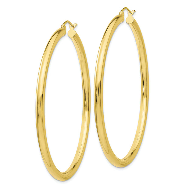 10K Polished 3mm Tube Hoop Earrings