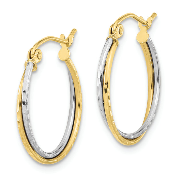 10k Two-tone Diamond Cut Twisted Hoop Earrings