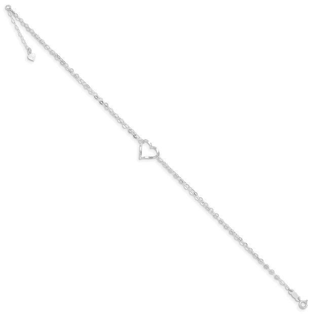 14k White Gold Double Strand Heart 9in Plus 1in ext. Anklet