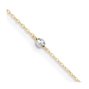 14k Two-tone Mirror Bead 9in Plus 1in ext. Anklet