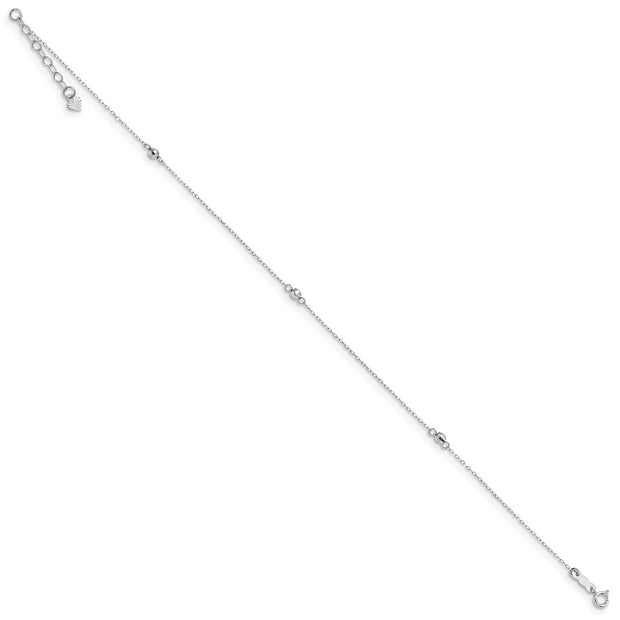 14K White Gold Mirror Beaded 9in Plus 1in ext. Anklet