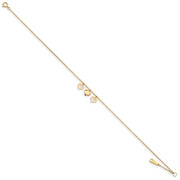 14k 3 Hearts 9in Plus 1in Extension Anklet