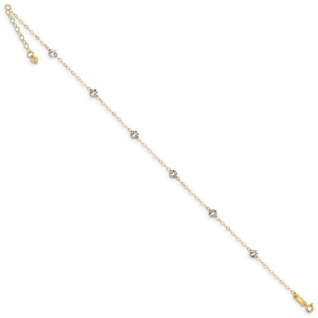 14K Two-tone Oval Chain with Wavy Circles 9in Plus 1in Ext Anklet