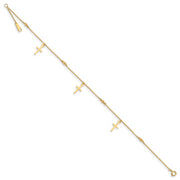 14k Polished and Diamond-cut Cross 9in Plus 1in ext. Anklet