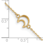 14K Gold Textured and Polished Moon 9in Plus 1in ext. Anklet