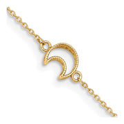 14K Gold Textured and Polished Moon 9in Plus 1in ext. Anklet