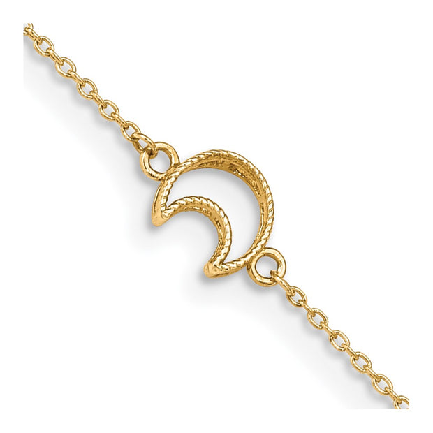 14K Gold Textured and Polished Moon 9in Plus 1in ext. Anklet