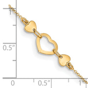 14k Polished Heart with 10in Plus .75in ext. Anklet