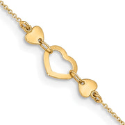 14k Polished Heart with 10in Plus .75in ext. Anklet