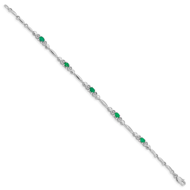 10k White Gold Diamond and Emerald Bracelet