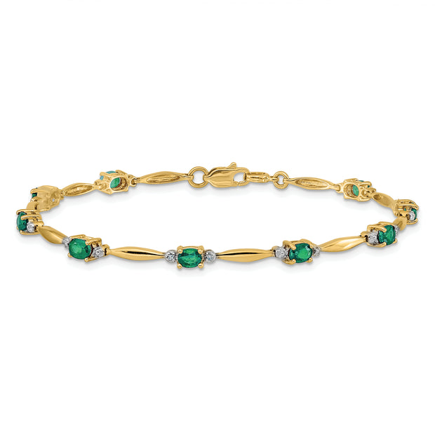 14k Diamond and Oval Emerald Bracelet