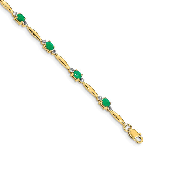 14k Diamond and Oval Emerald Bracelet