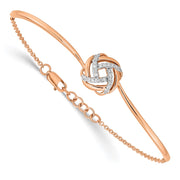 14k Rose Gold Polished Diamond Love Knot 7in w/.5in ext Bracelet