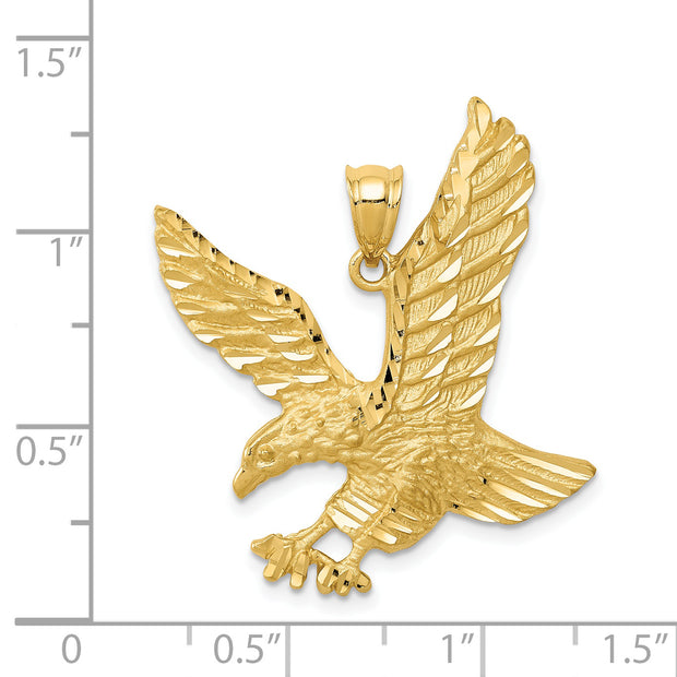14k Satin Diamond-cut Eagle Pendant