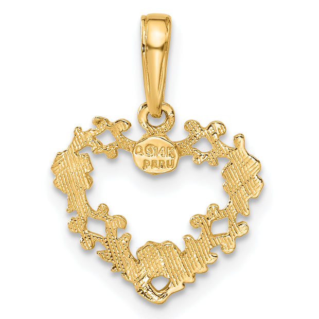 14K Polished Floral Border Heart Pendant