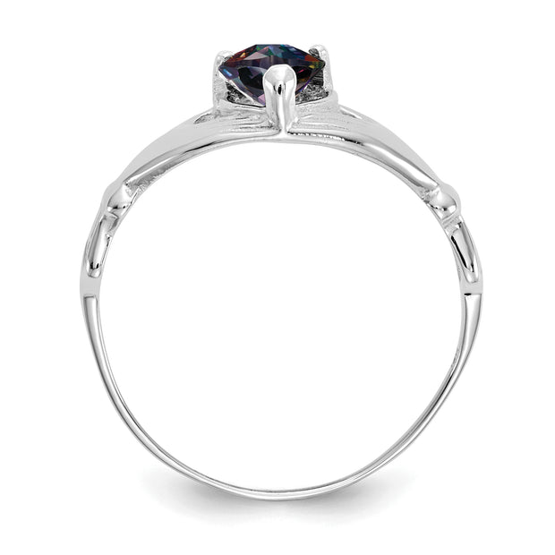 14k White Gold CZ June Birthstone Claddagh Heart Ring