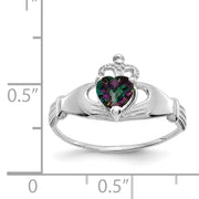 14k White Gold CZ June Birthstone Claddagh Heart Ring