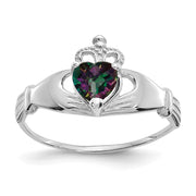 14k White Gold CZ June Birthstone Claddagh Heart Ring