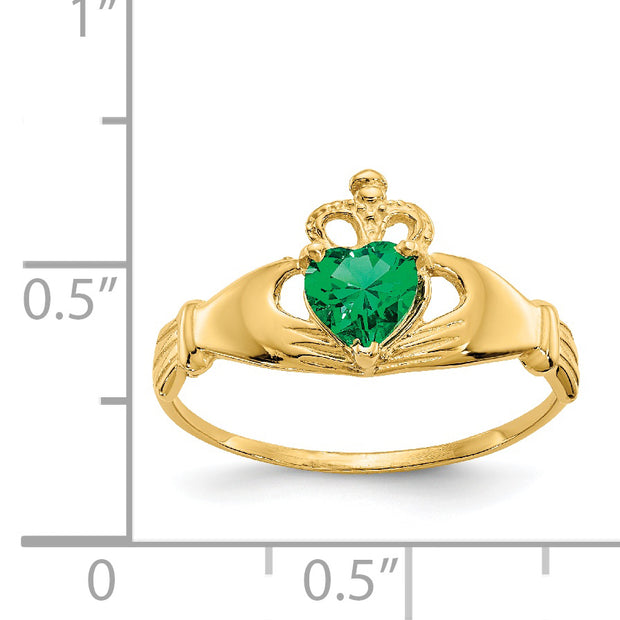 14k CZ May Birthstone Claddagh Heart Ring