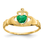 14k CZ May Birthstone Claddagh Heart Ring