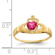 14k CZ July Birthstone Claddagh Heart Ring