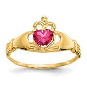 14k CZ July Birthstone Claddagh Heart Ring