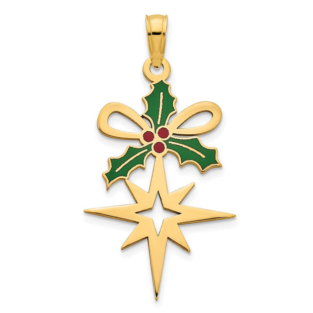 14k Epoxy Holly and North Star Pendant