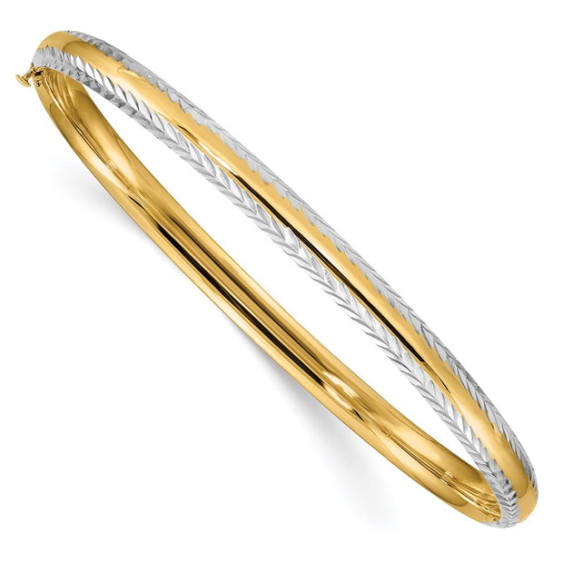 14k 3/16 w/White Rhodium Diamond-Cut Hinged Bangle