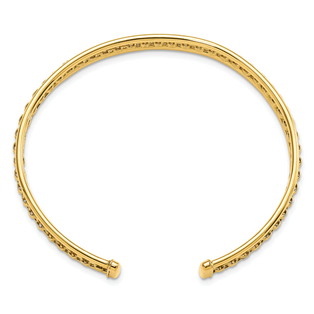 14K Polished & Textured Cuff Bangle