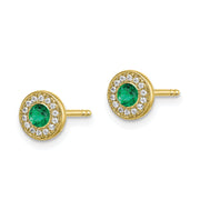 14k Gold Diamond and Emerald Halo Post Earrings