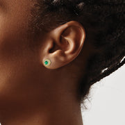 14k Gold Diamond and Emerald Halo Post Earrings